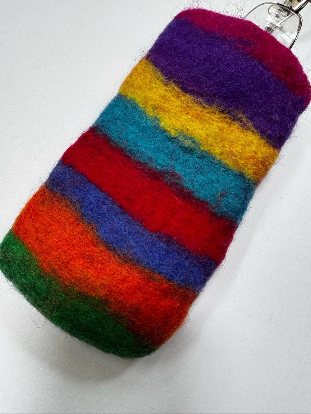 Handmade Glass Case Phone Pen Protector Wool Colorful Striped Rainbow Storage